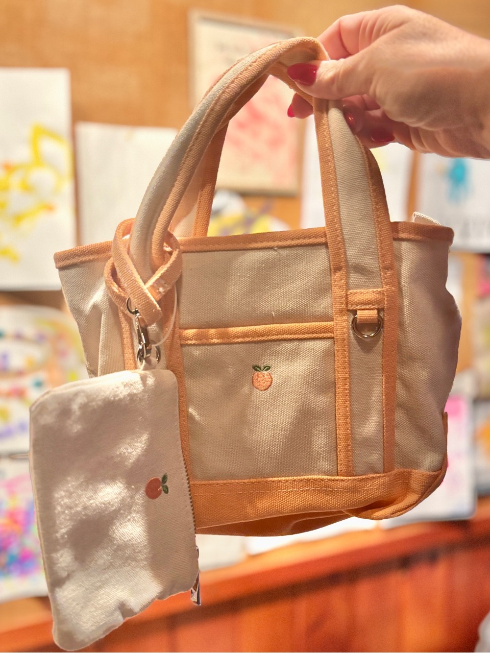 madden girl mini canvas tote bag set nwt cream orange crossbody pouch preppy